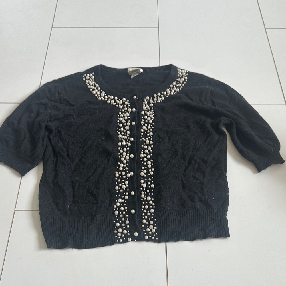Old Navy Vintage Black Cardigan with Pearl Accents M